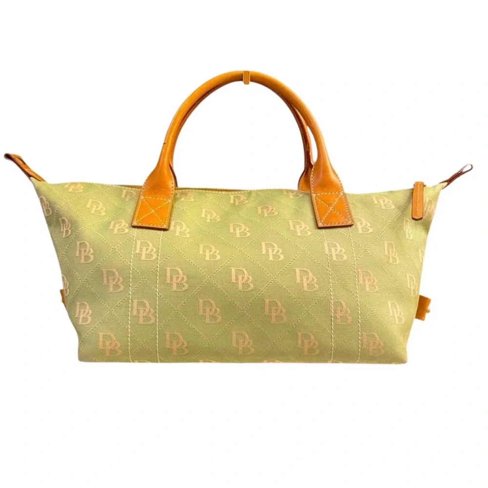 DOONEY & BURKE Lime Green & Oak Monogram Fabric Satchel Handbag, Authentic EUC